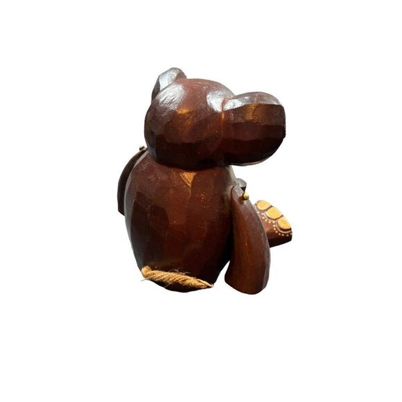 Hand-Carved Wooden Elephant Figurine With Hinged Legs & Decorative Accents - Picture 3 of 9